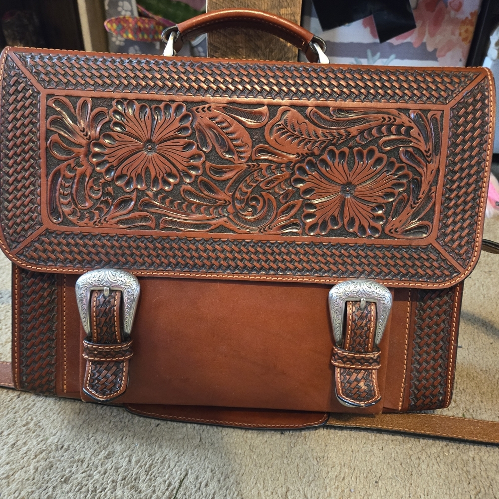 Tooled leather brief case